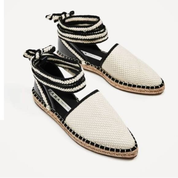 Zara Lace up Woven Espadrilles Flats Sandals - Picture 1 of 11